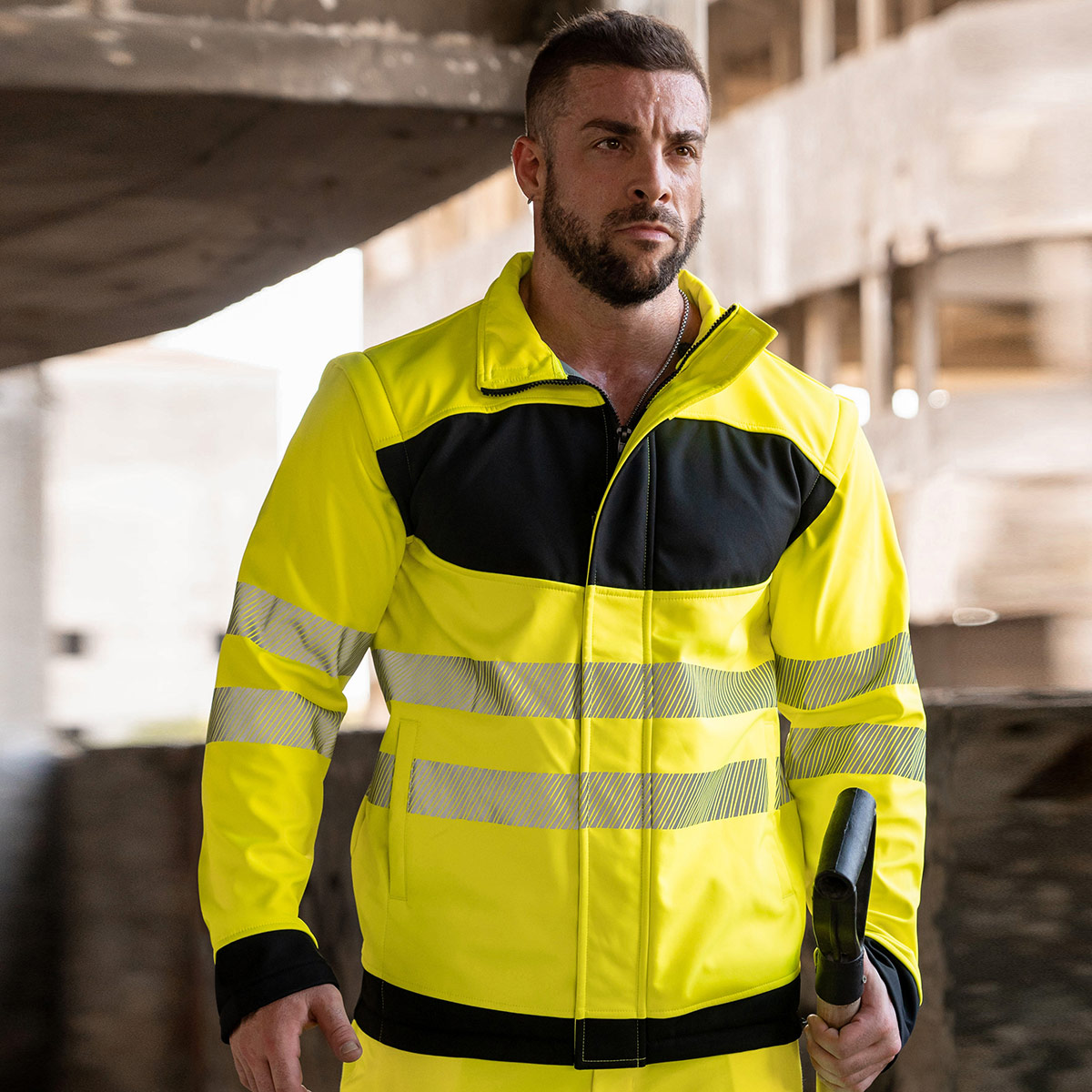 Hi-Vis Softshell Jacke mit schwarzer Brustpartie - EOSSJ