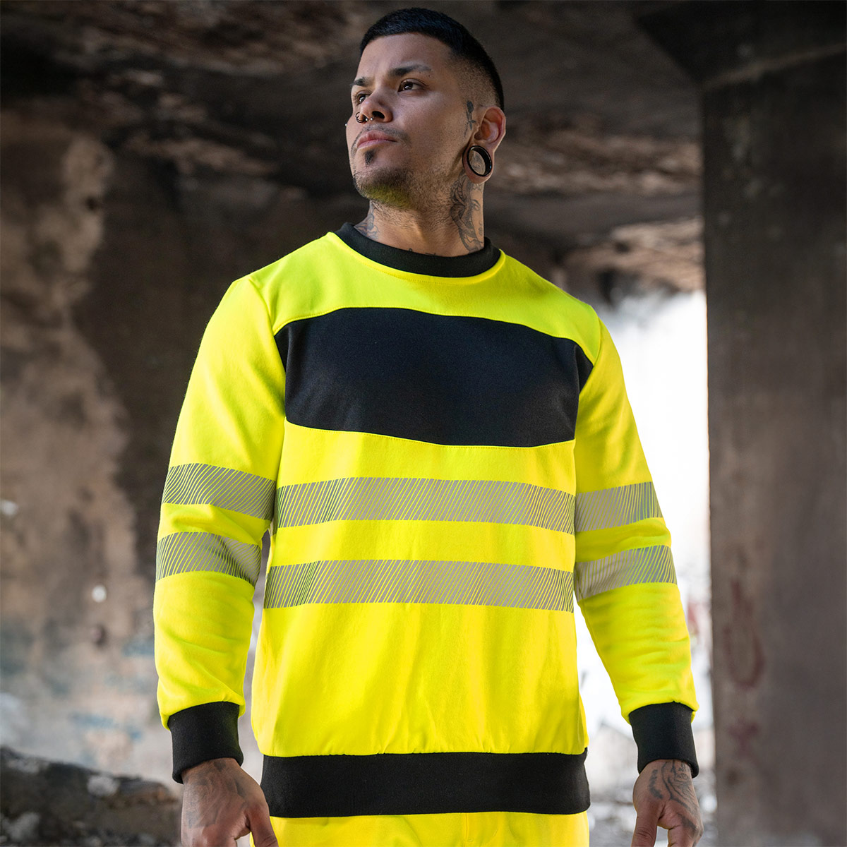 Hi-Vis Sweatshirt mit schwarzer Brustpartie - EOSSW
