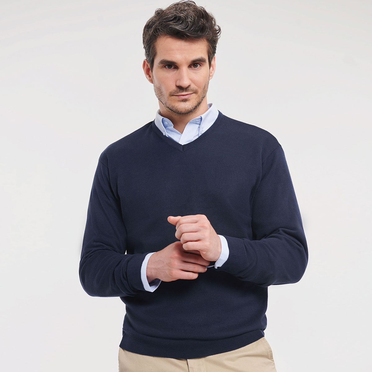 Men's V-Neck Knitted Pullover - R-710M-0
