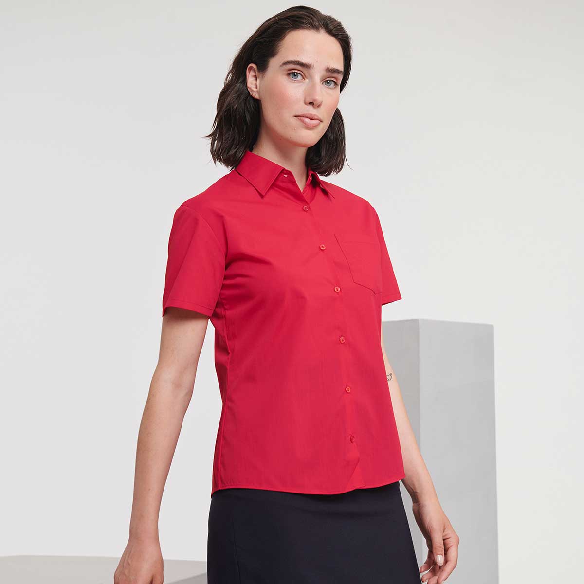 Ladies Short Sleeve Polycotton Poplin Shirt - R-935F-0