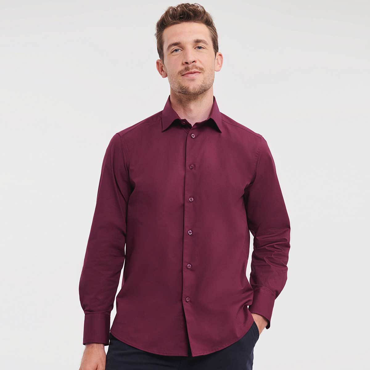 Men's Long Sleeve Fitted Stretch Shirt - R-946M-0