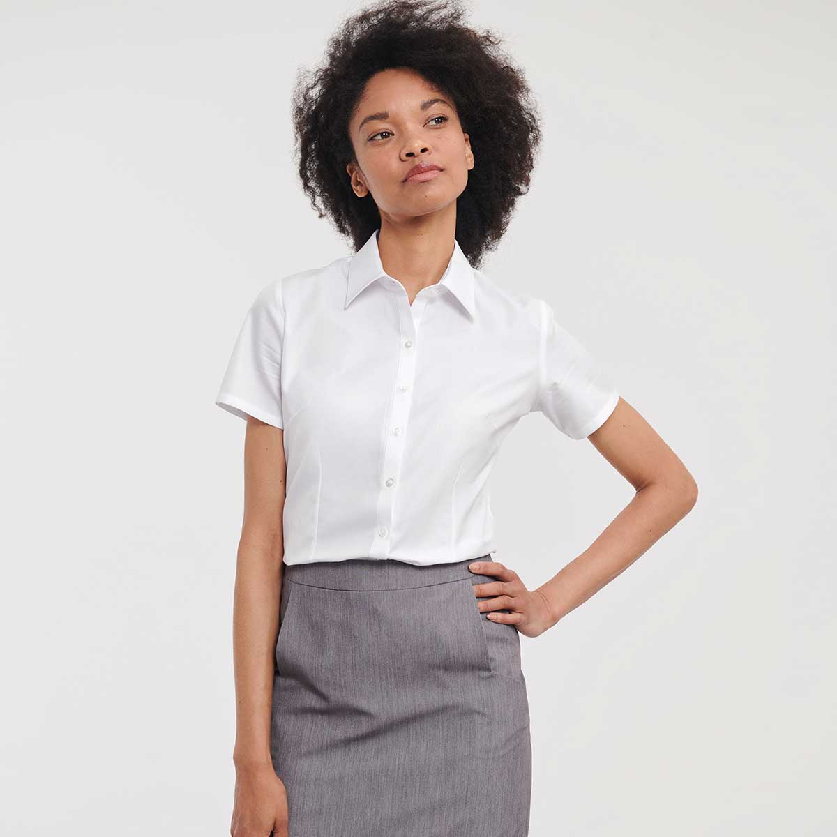 Ladies Short Sleeve Tailored Herringbone Shirt - R-963F-0