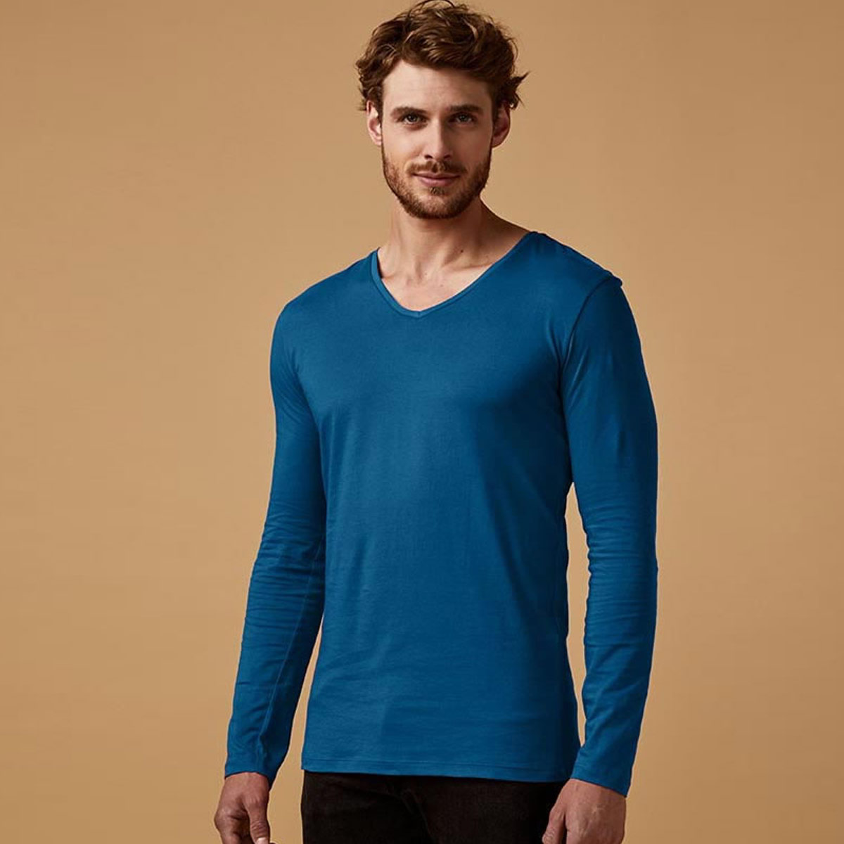 Men Long Sleeve V-Neck T - 1460
