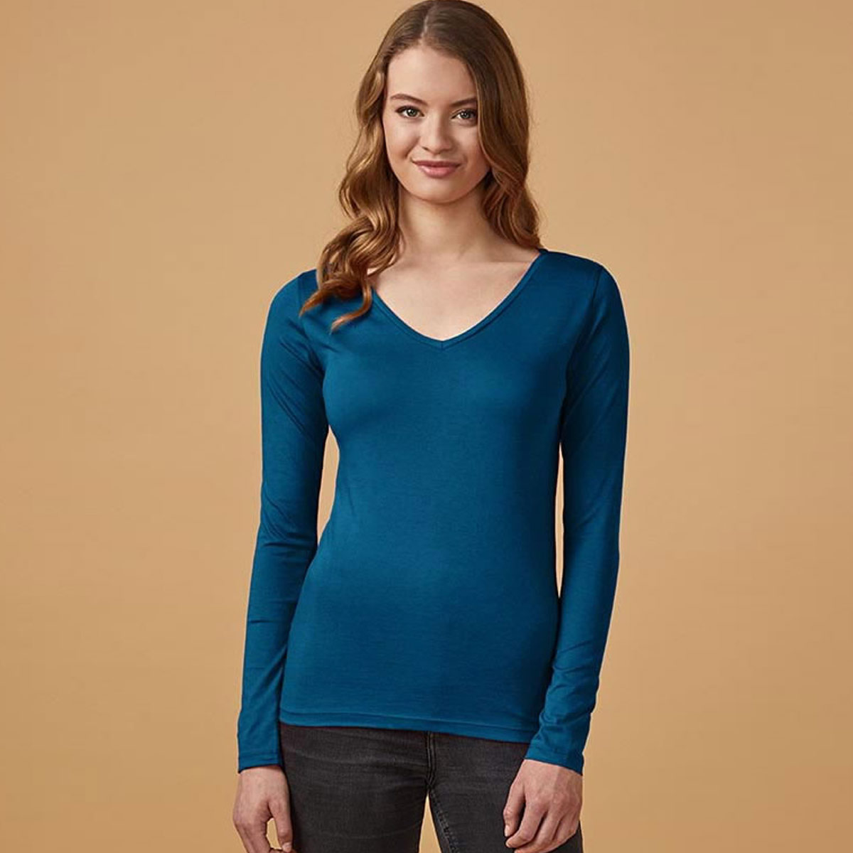 Women Long Sleeve V-Neck T - 1560